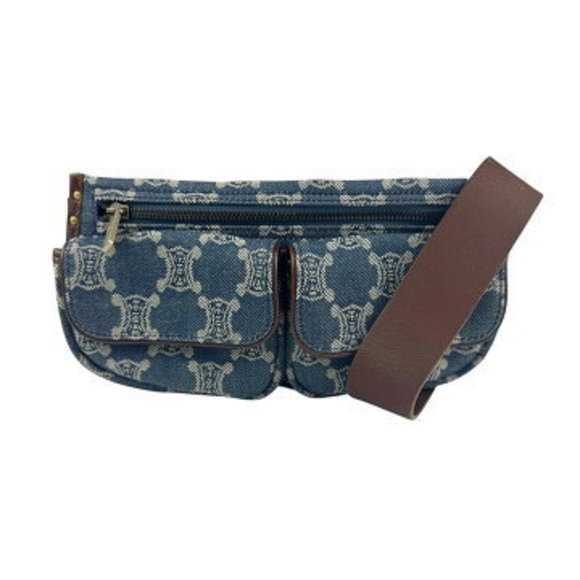 Celine Paris Macadam Waist Bag Denim Leather Blue Brown - Picture 1 of 5